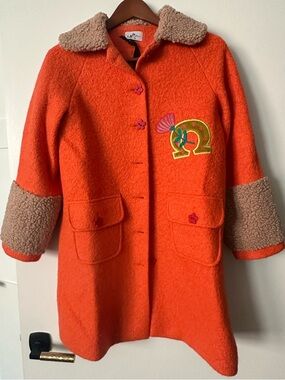 RaspberryPlum Bright Orange Wool Coat with Faux Sherpa Trim Size 13-14. NWT